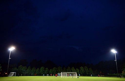 Spain's national football team take part in a training session at Kirsha Sport Center